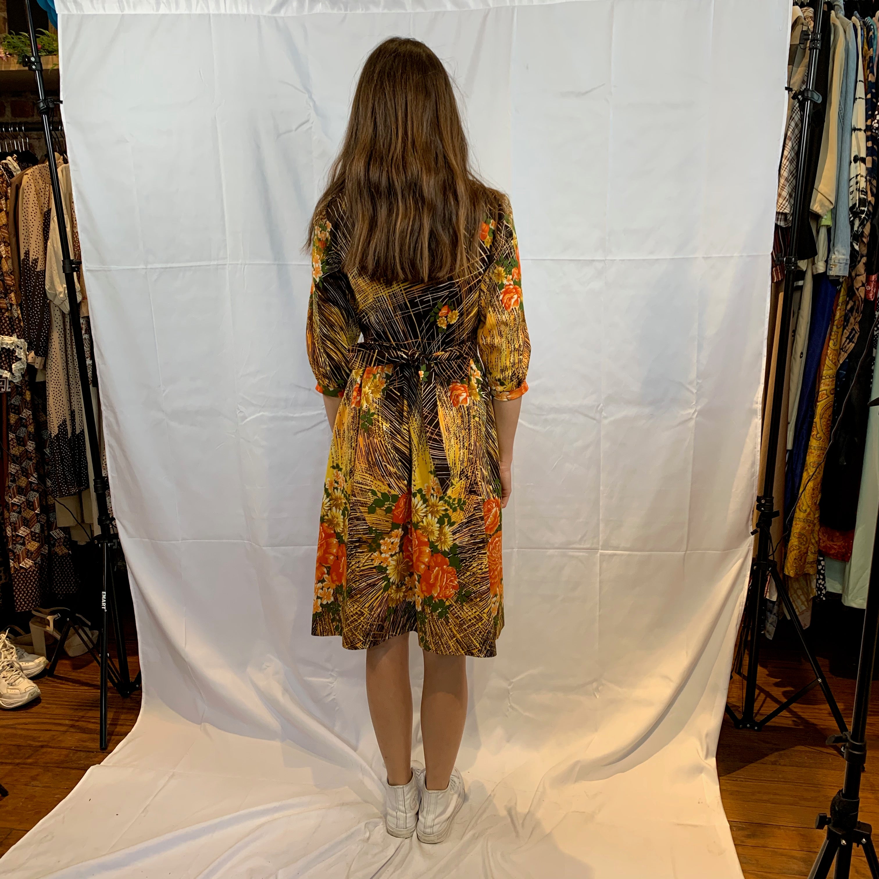 Brown jungle print floral dress