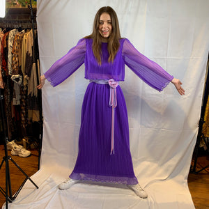 Knife pleated purple gown maxi