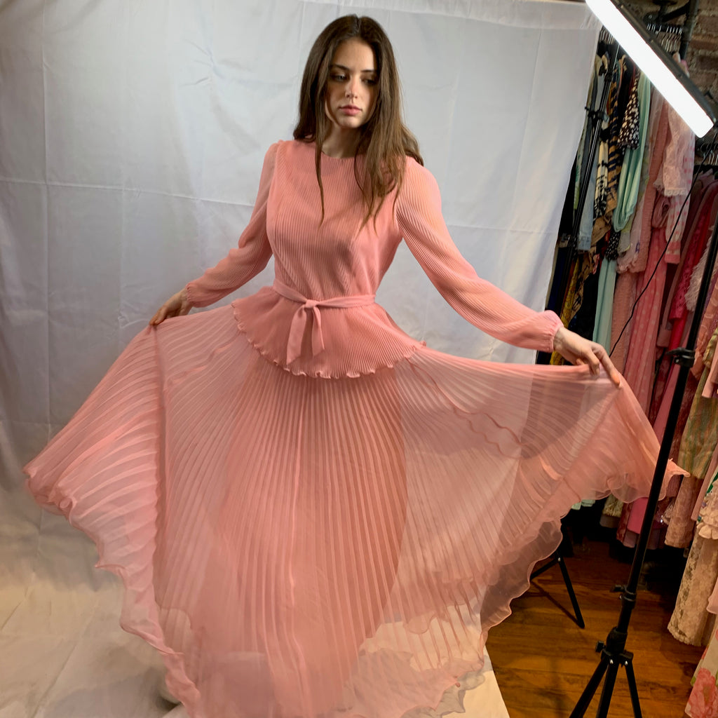 Knife pleated pale pink gown