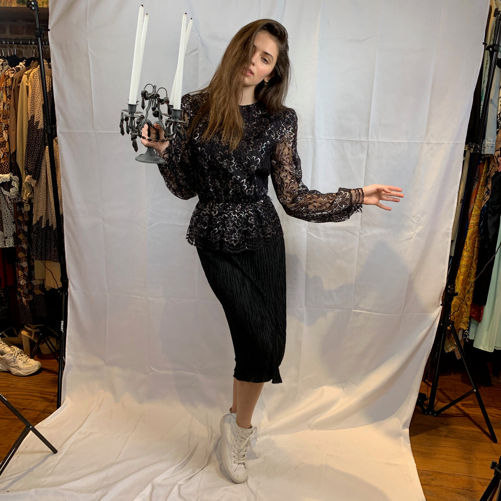 Black lurex lace dress