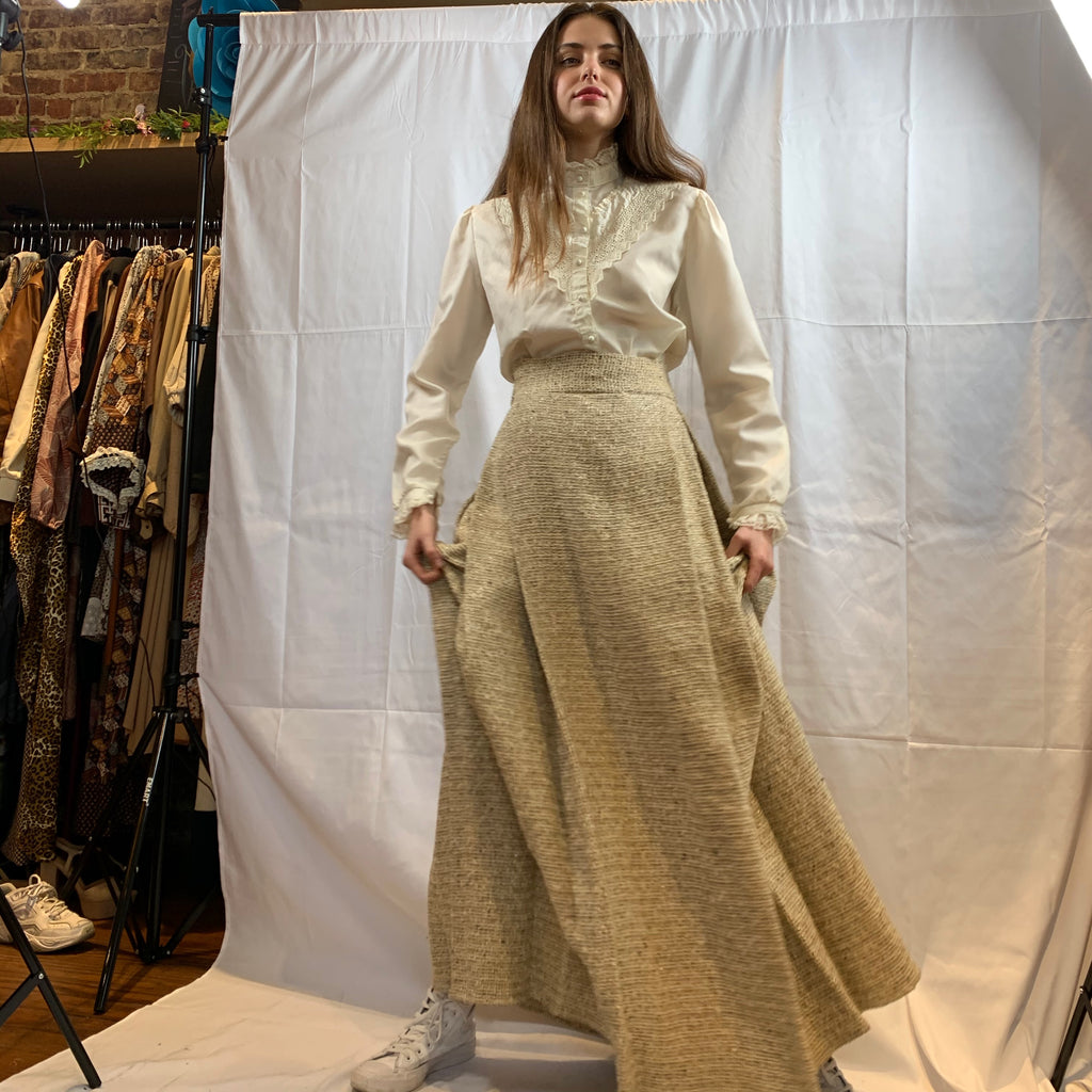 Beige lurex linen maxi skirt
