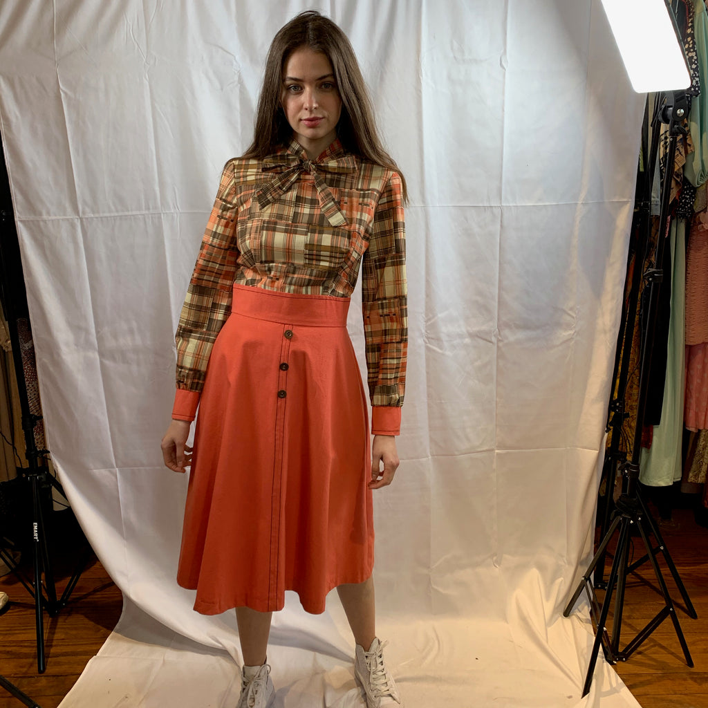 Orange and chocolate plaid dress