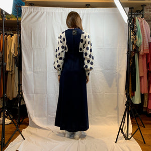 Navy blue maxi with polka dot sleeves