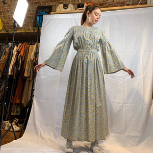 Light blue boho maxi dress with petite yellow flowers