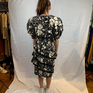 White and black tiered cotton dress