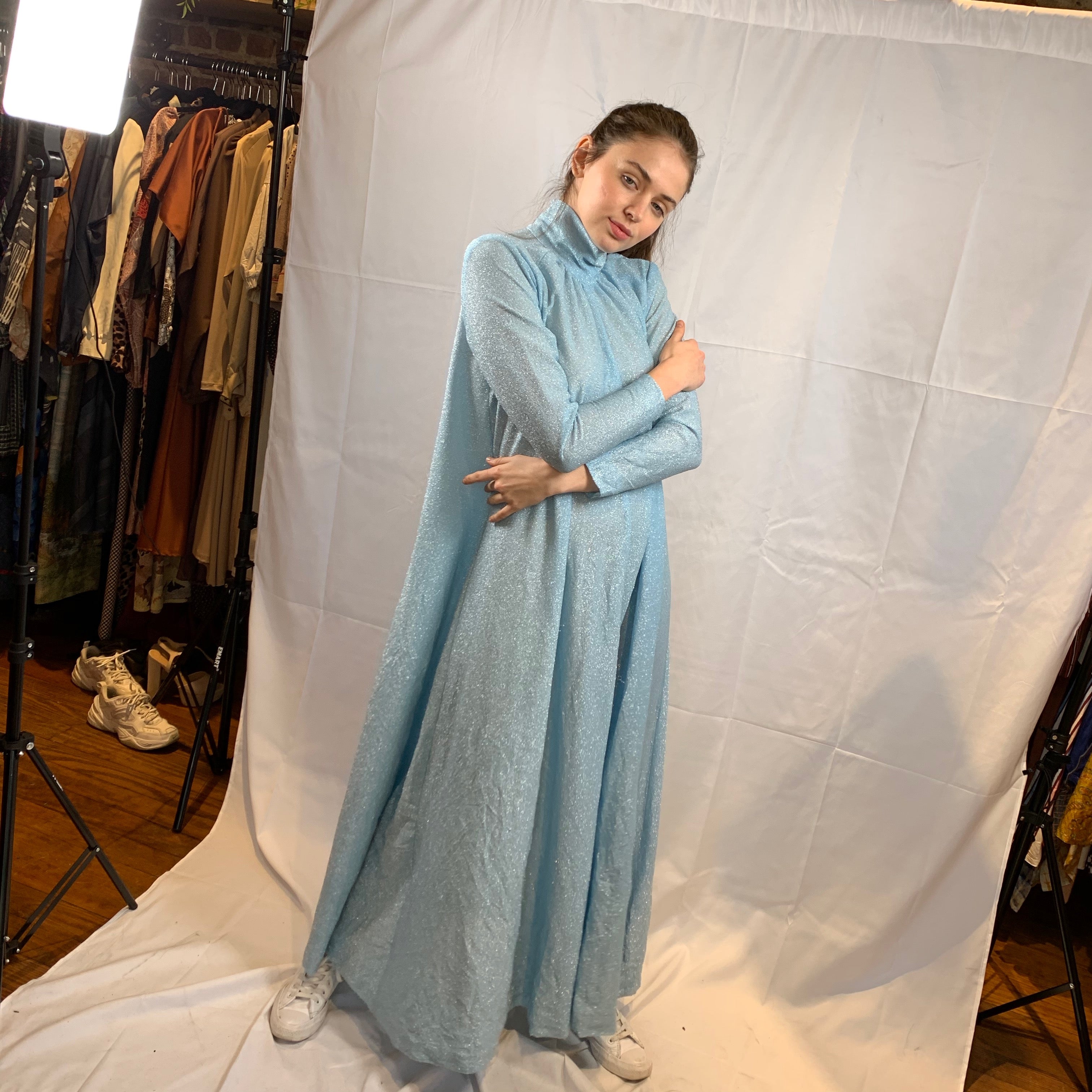 Baby blue lurex swing maxi