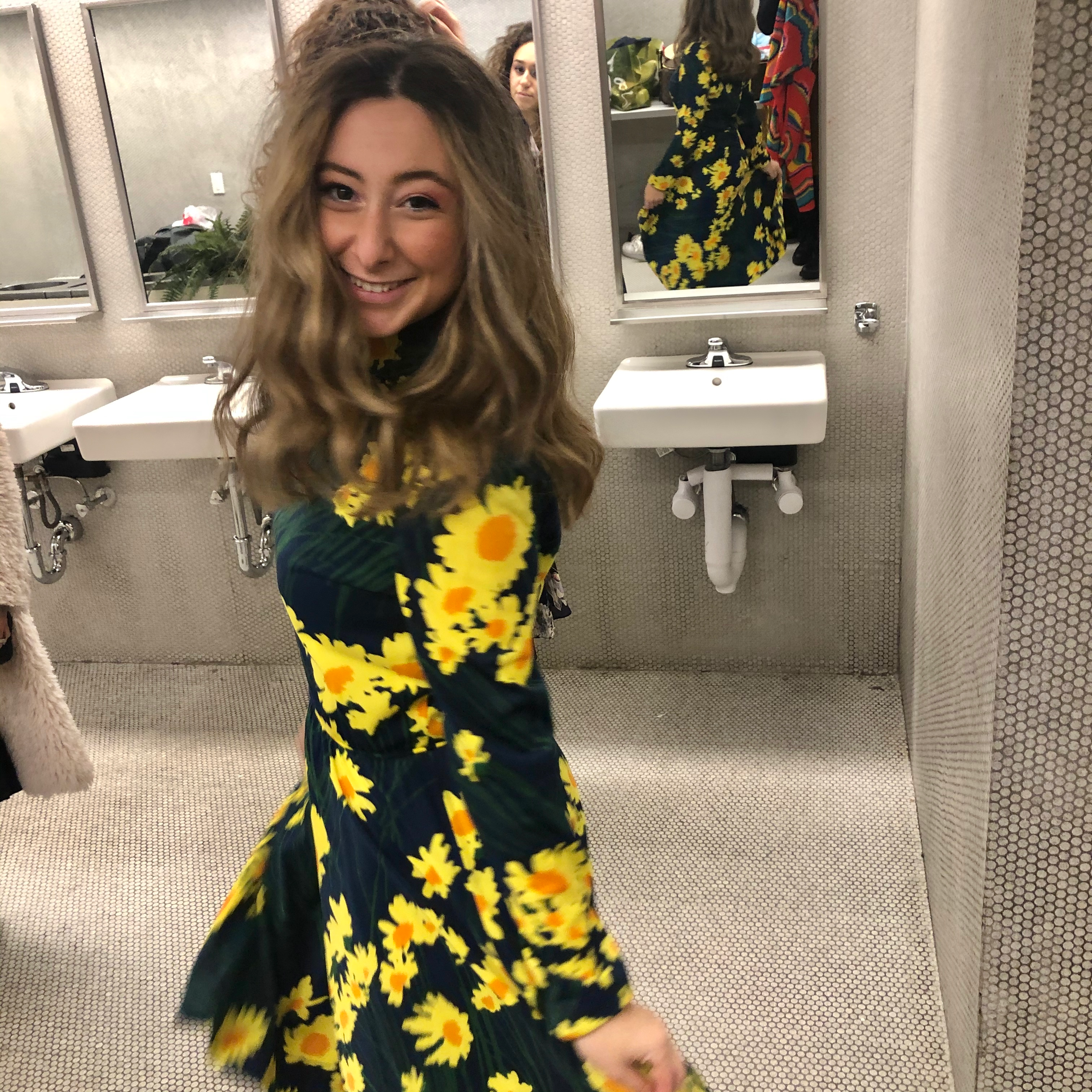 Navy blue and yellow floral  dress