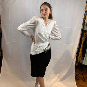 White and black slinky ruched dress