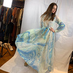 Watercolor blues abstract chiffon gown