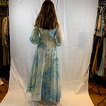 Watercolor blues abstract chiffon gown
