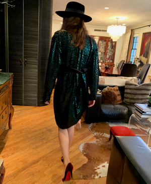 Emerald green sequins dress