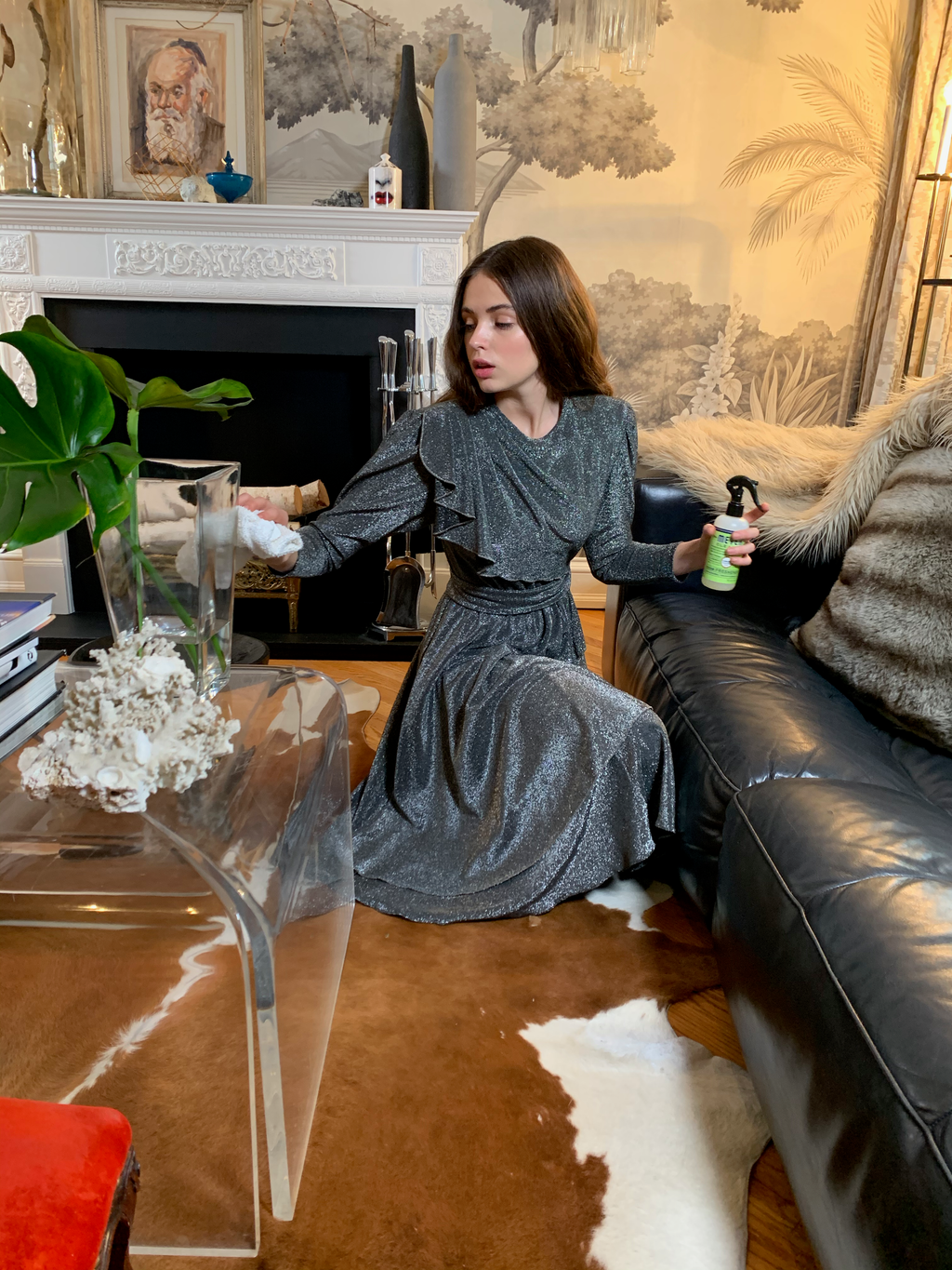 Silver lurex ruffle dress