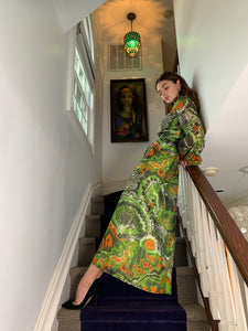 Chiffon lurex green jungle print gown
