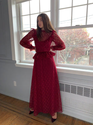 Wine lace gown