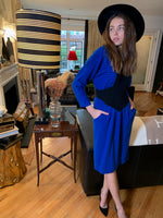 Blue and black striped shapely knit dress