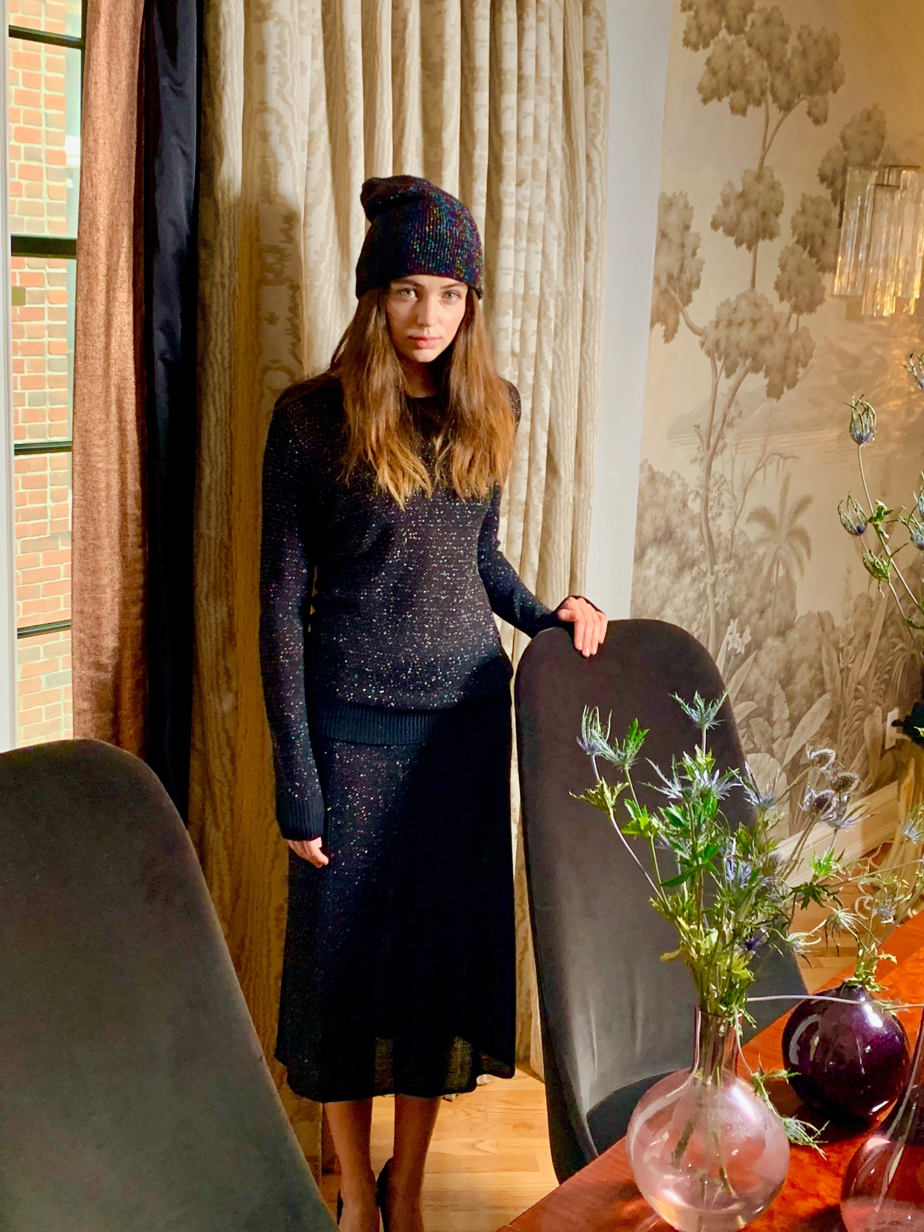 Black iridescent two piece knit