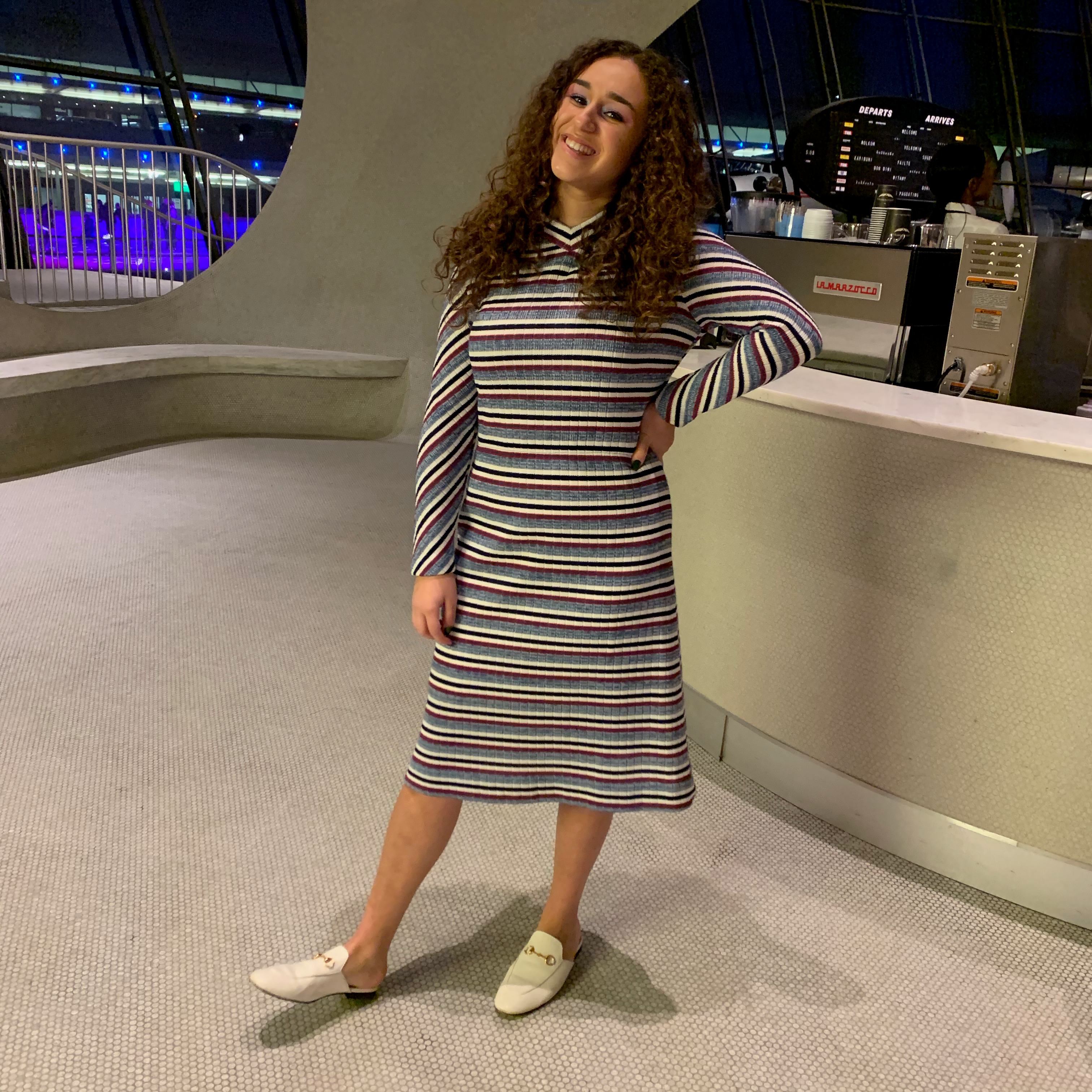 Red, white and Blue knit dress thin stripes