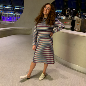 Red, white and Blue knit dress thin stripes