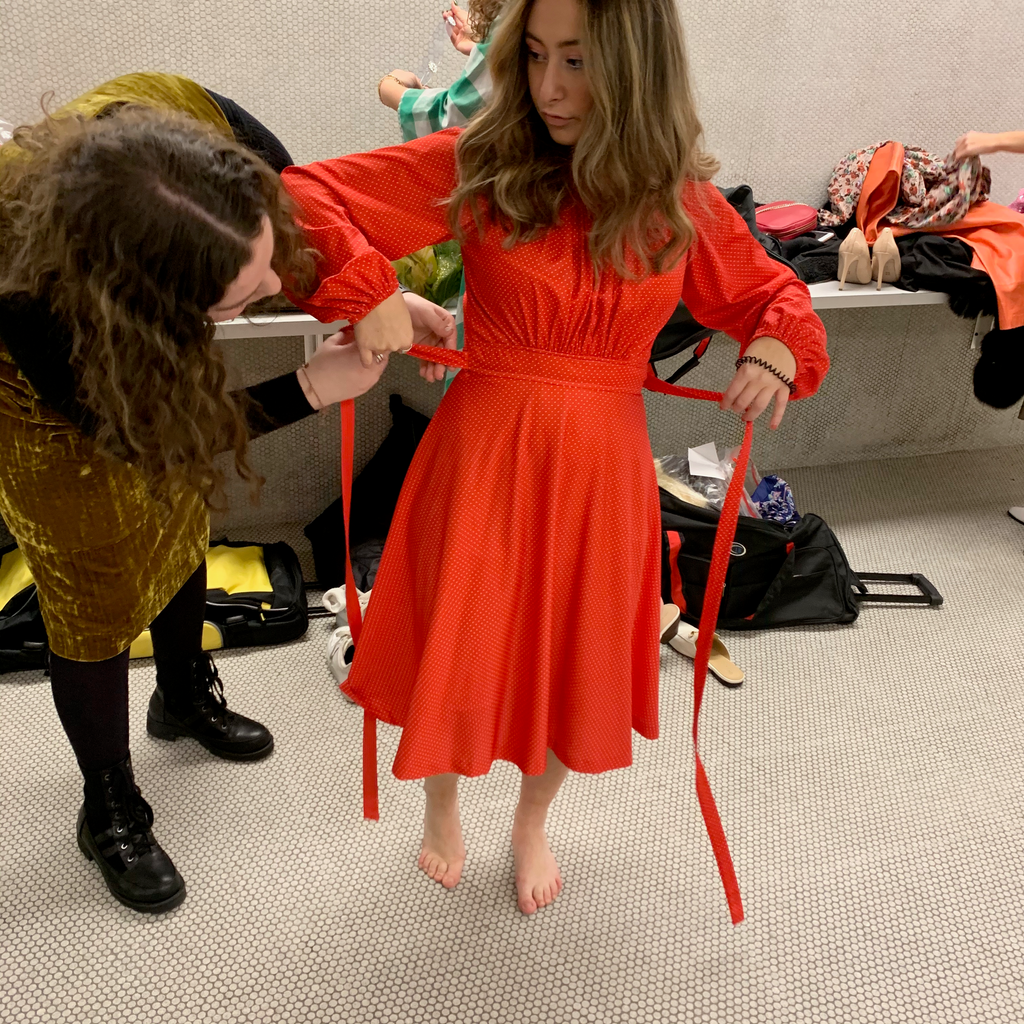 Red swiss dot dress