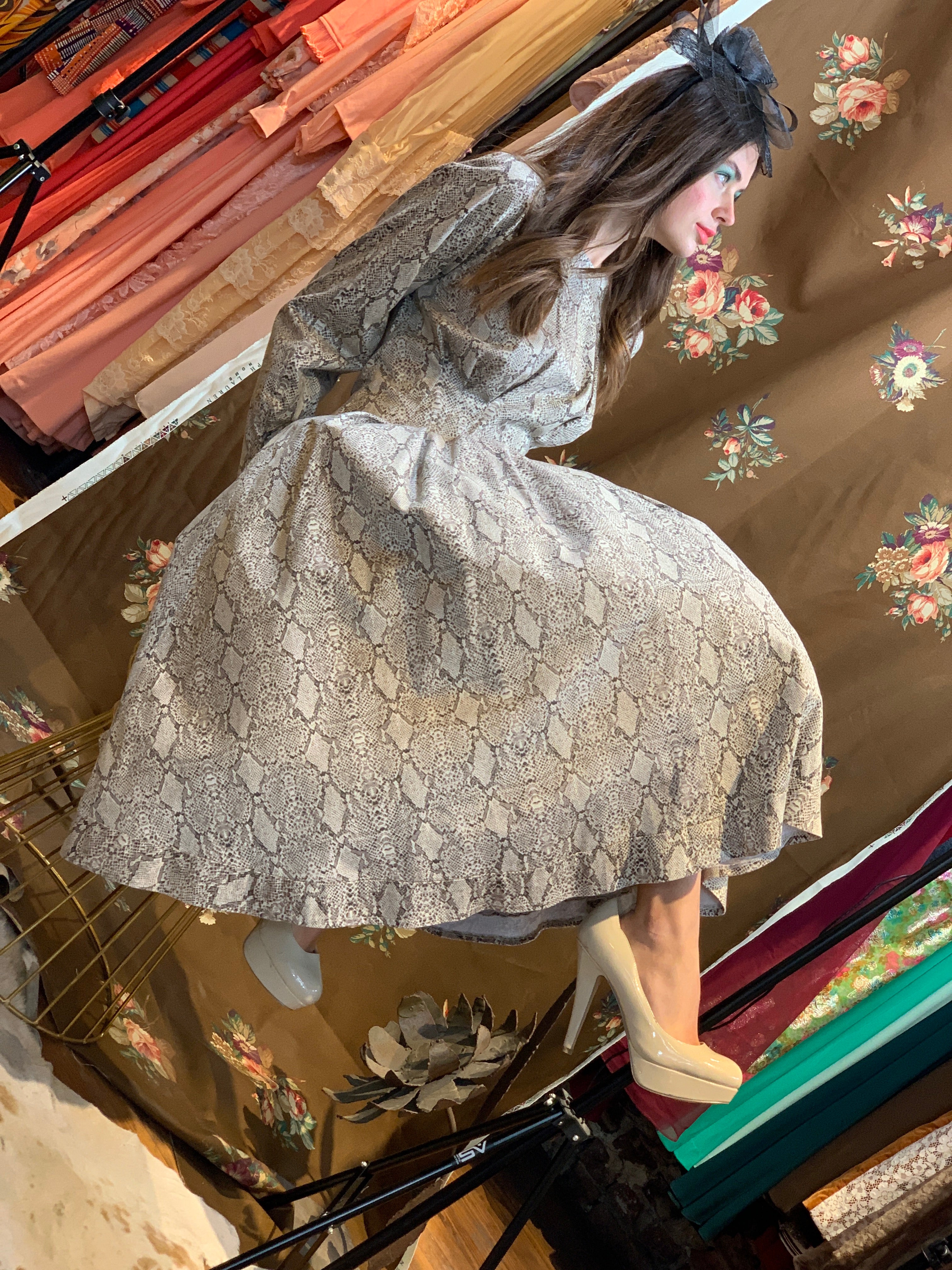 Lizard printed pouf dress