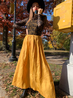Yellow taffeta maxi with black lace bodice