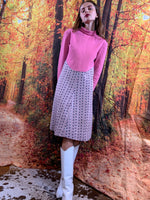 Faux two piece pink fall dress with patterned bottom half