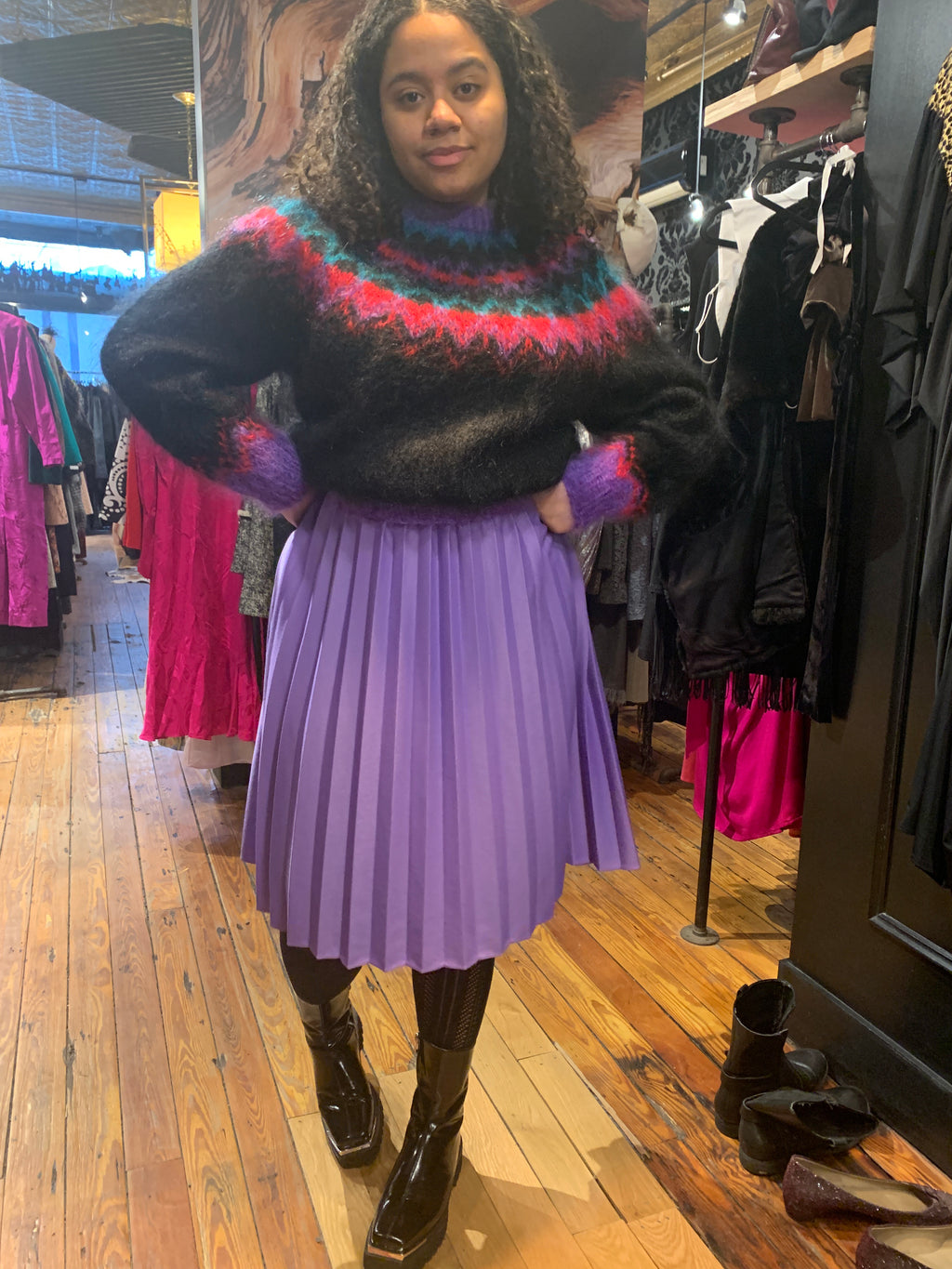 Purple poly pleated skirt no