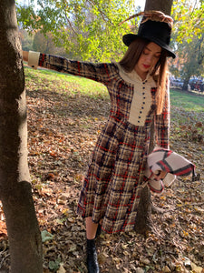 Red white n blue checked dress with white bib front