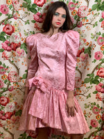 Pink brocade party dress scooped back