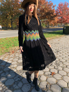 Black velvet lace with rainbow waist dress