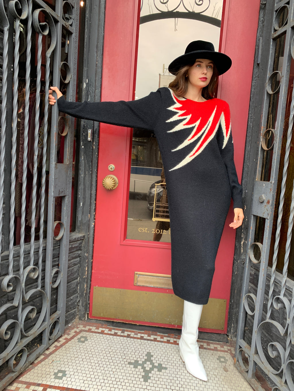 Knit lighting black sweater dress