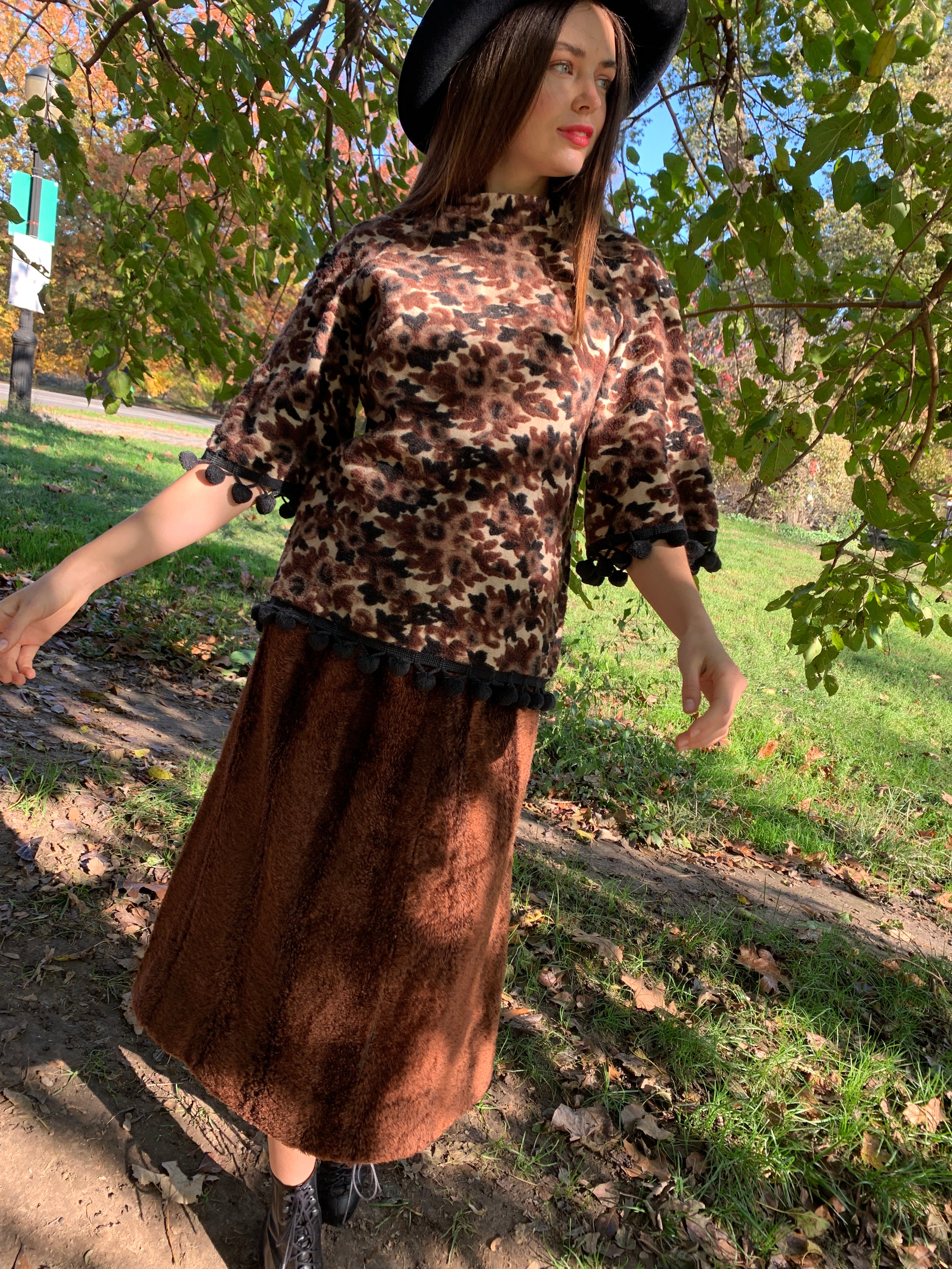 Brown faux fur skirt