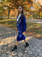 Cobalt lurex knit skirt set with silver sparkle detail