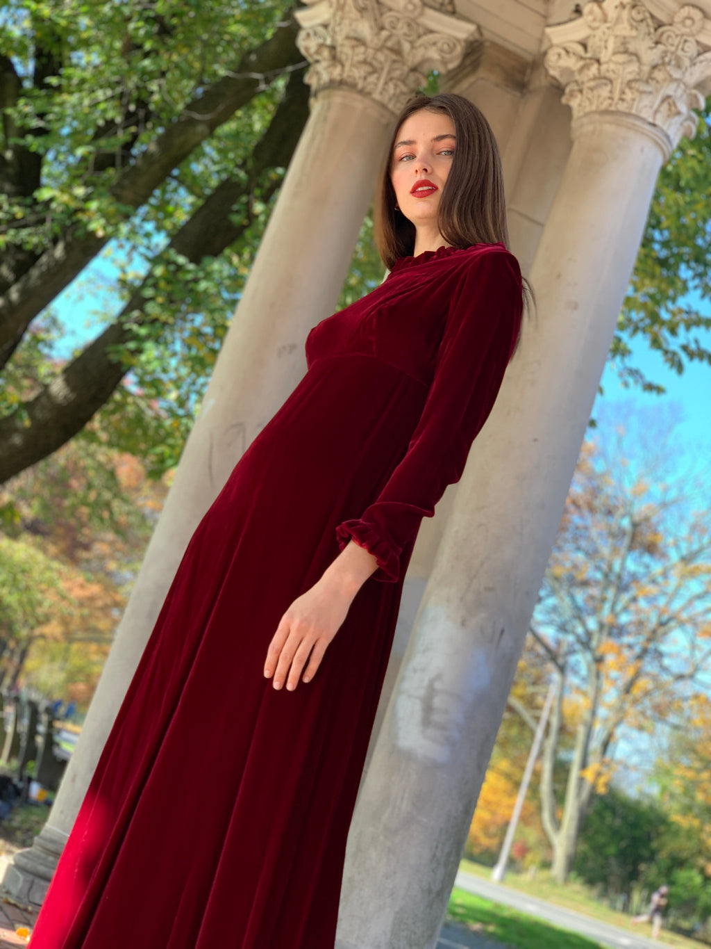 Silk velvet empire waist Burgundy maxi