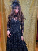 Black tiered lace dress with shots of gold