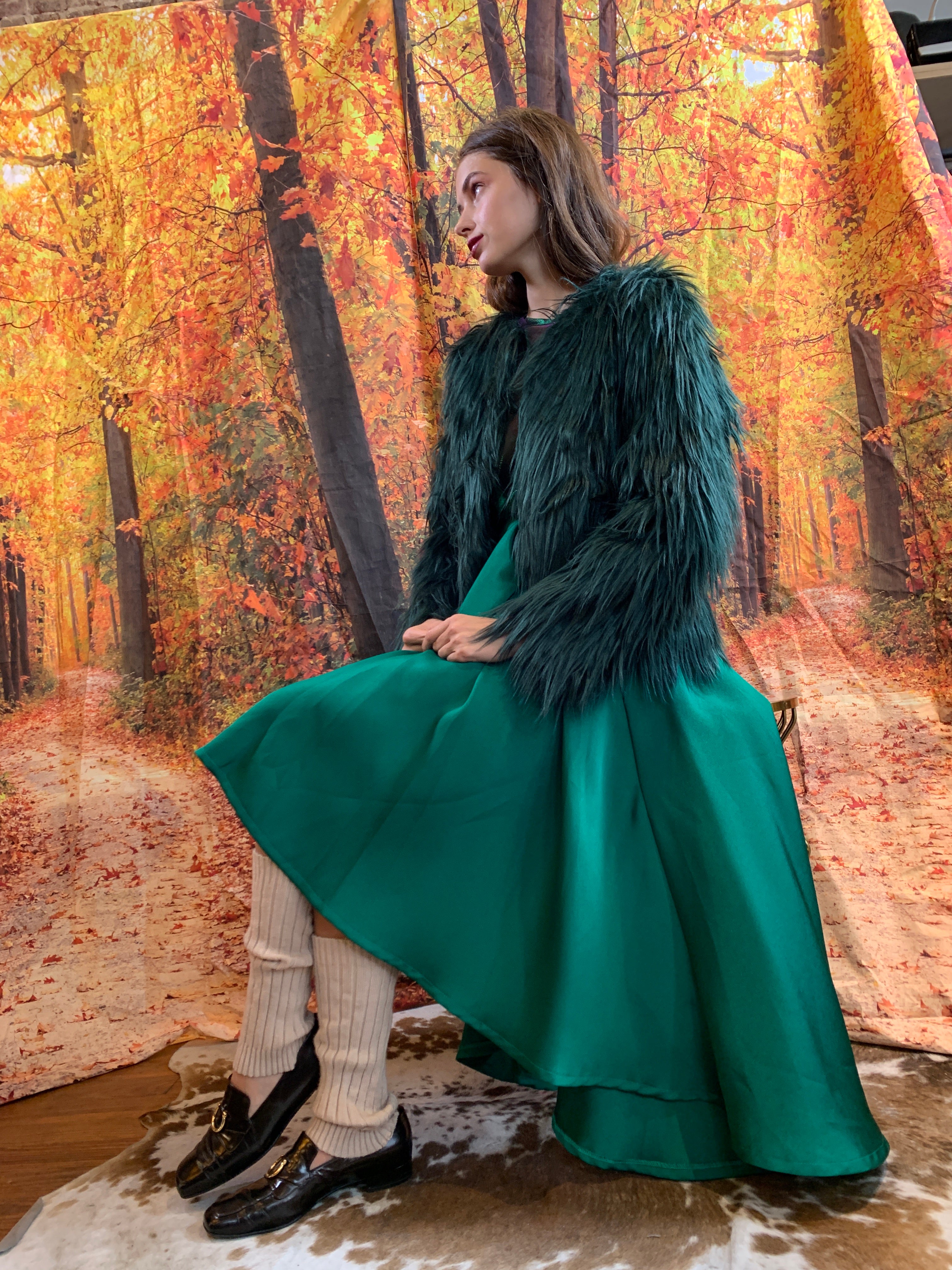 Emerald high low duchess satin midi skirt