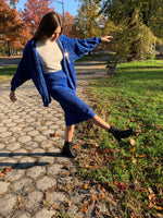 Cobalt lurex knit skirt set with silver sparkle detail
