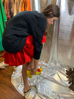 Red origami bottom black shift dress