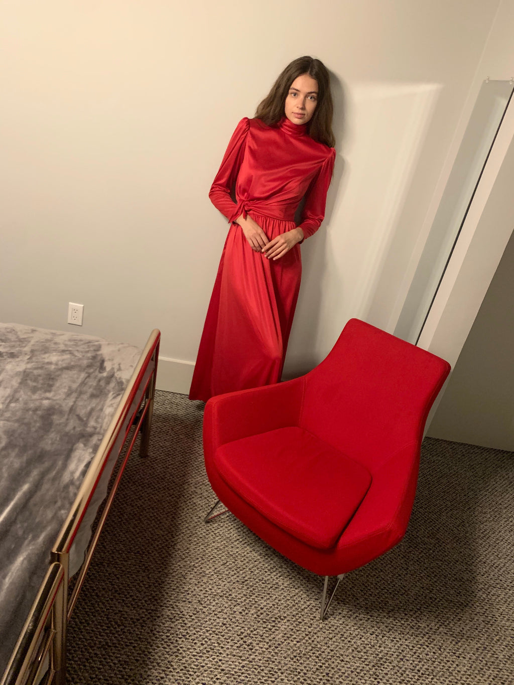 Red wrap bodice maxi