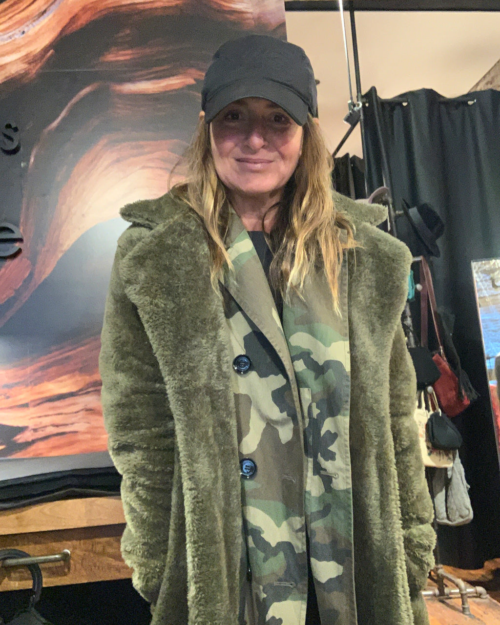 Army green fuzzy coat