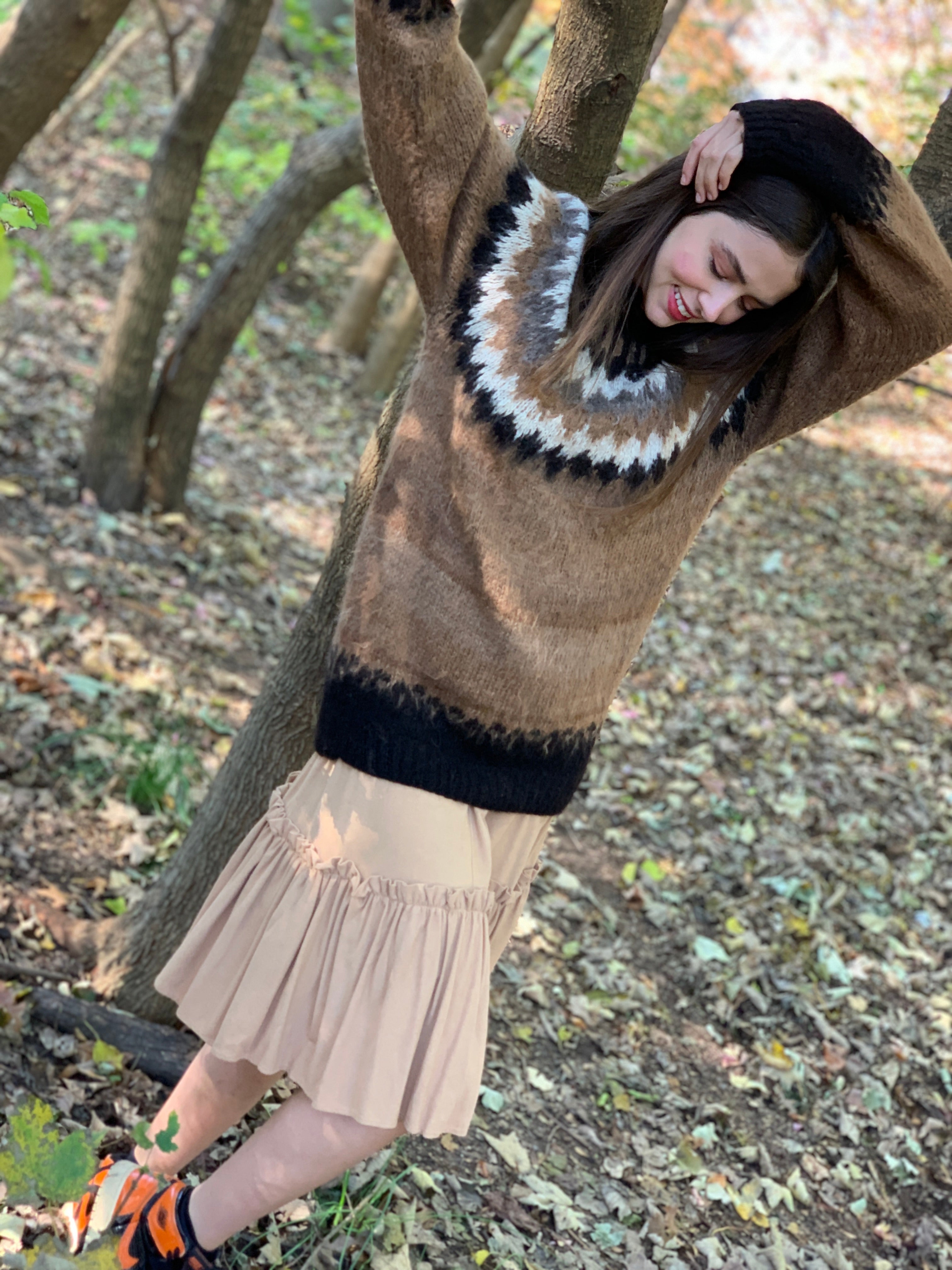 Fuzzy brown isle sweater