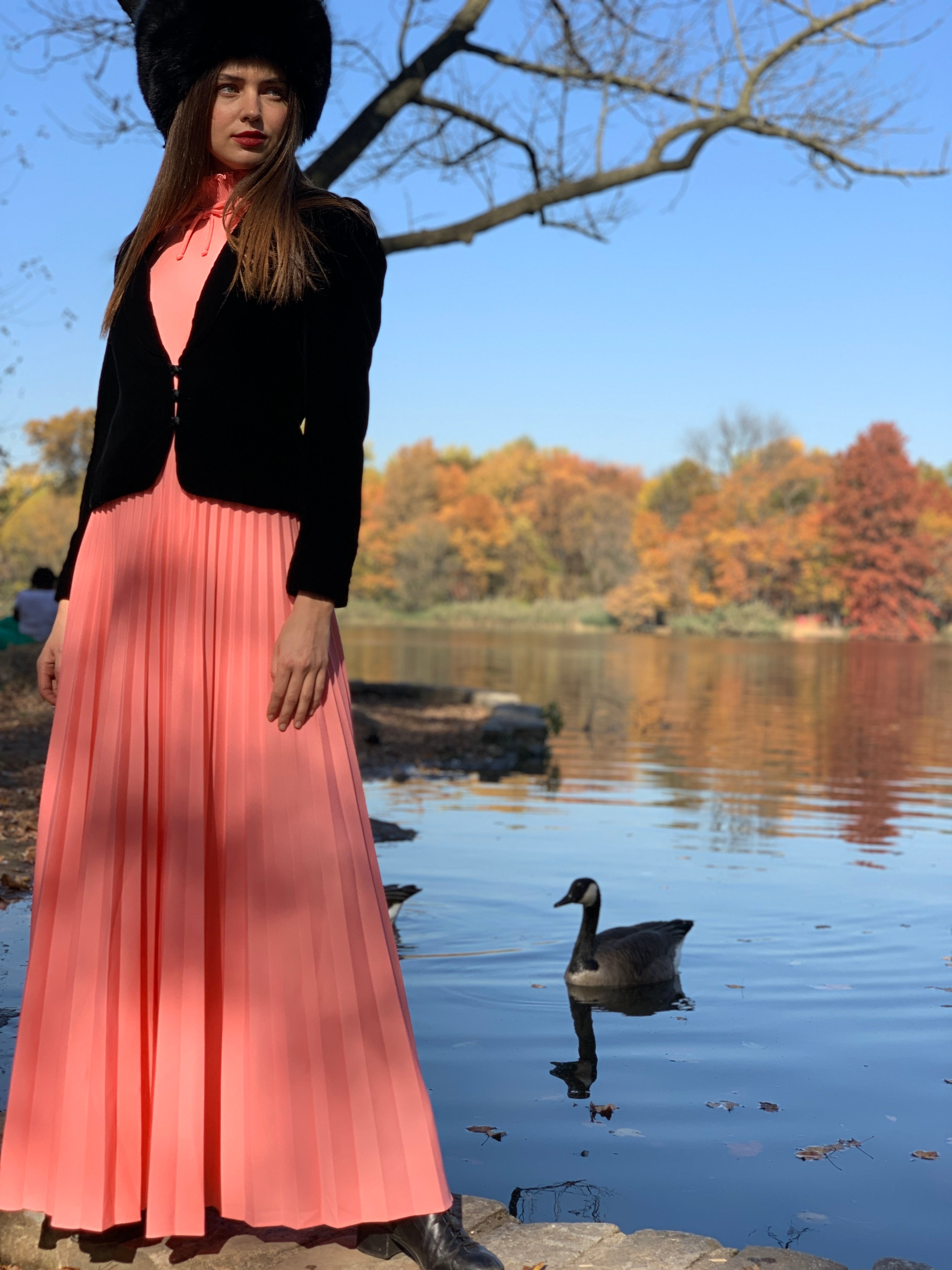 Peach pleated maxi