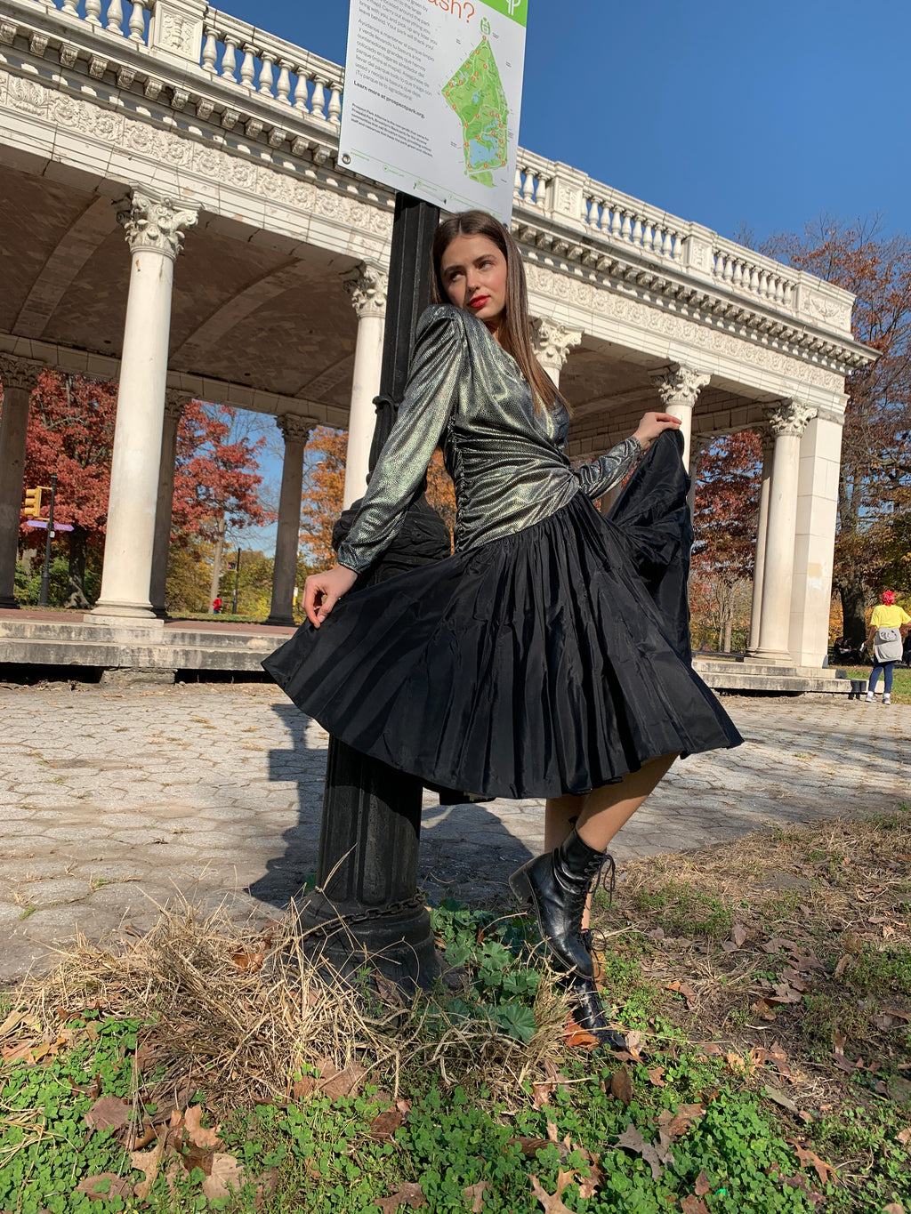 Silver and black tafetta party dress