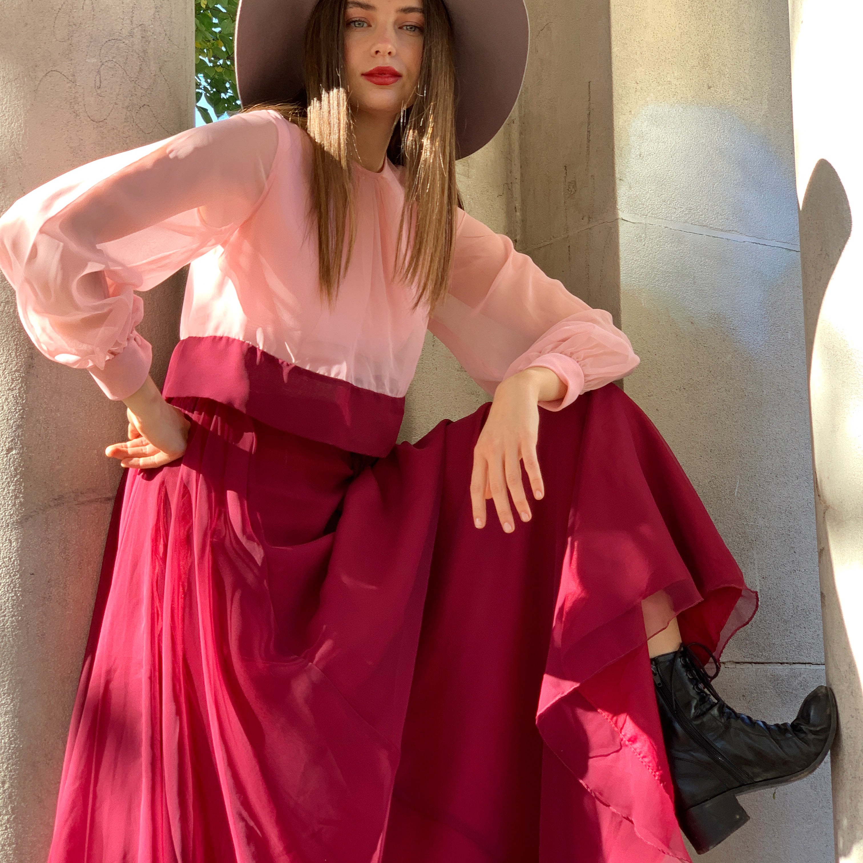 Burgundy/pink chiffon gown