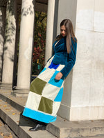 Velvet and lace long sleeve patch work maxi