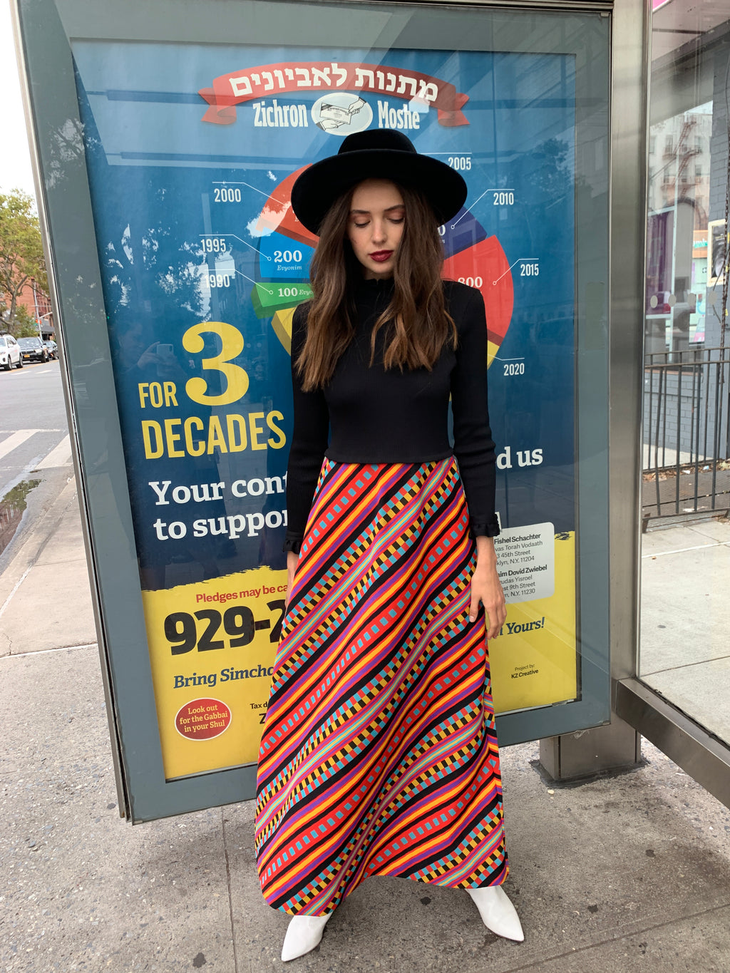 Multi color knit maxi with an attached black rib bodice