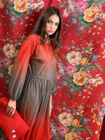 Red and cocoa pleated airy dress