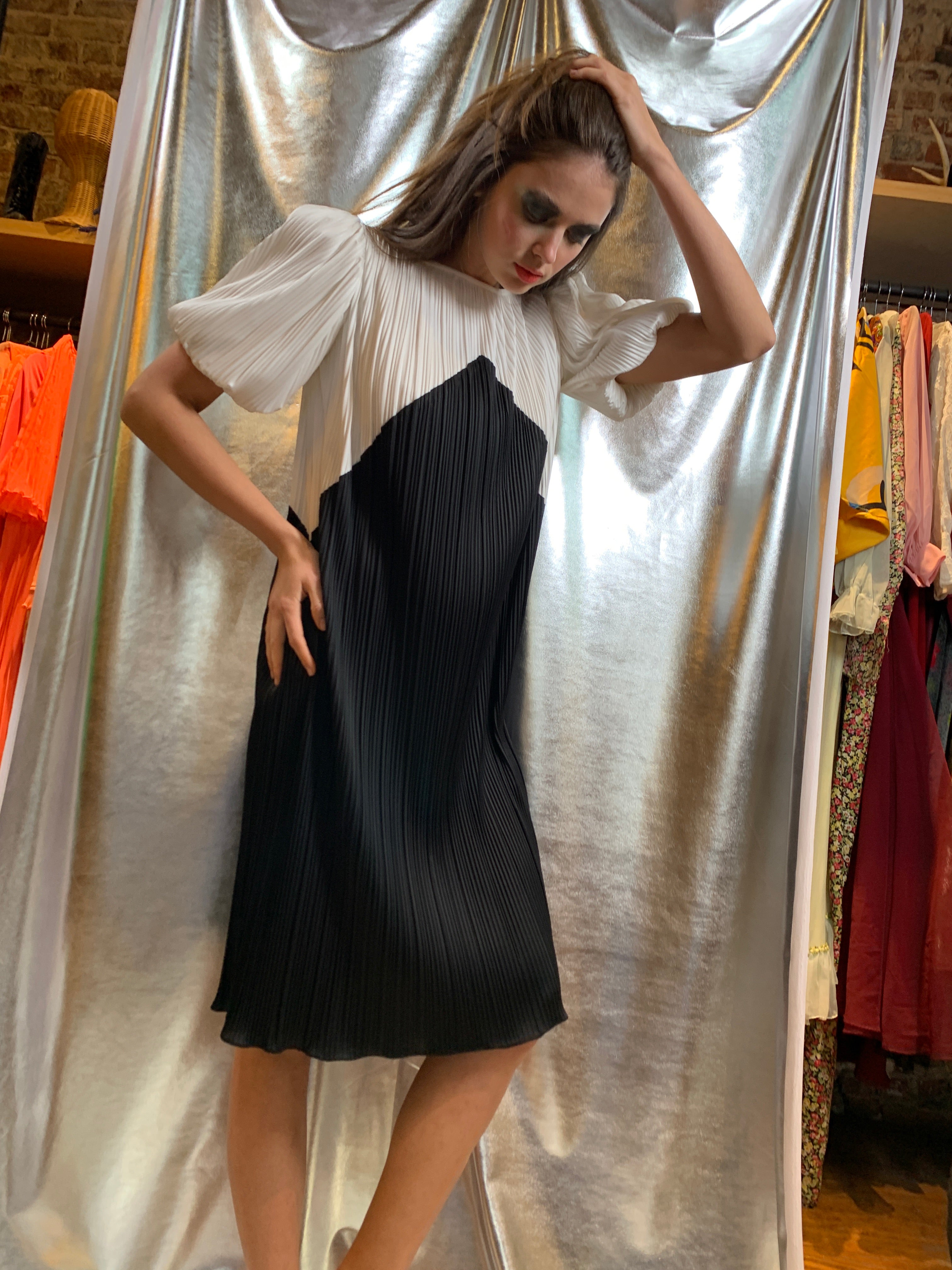 Black and white pleated dress