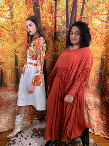Rust fringed tent dress