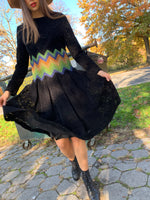 Black velvet lace with rainbow waist dress